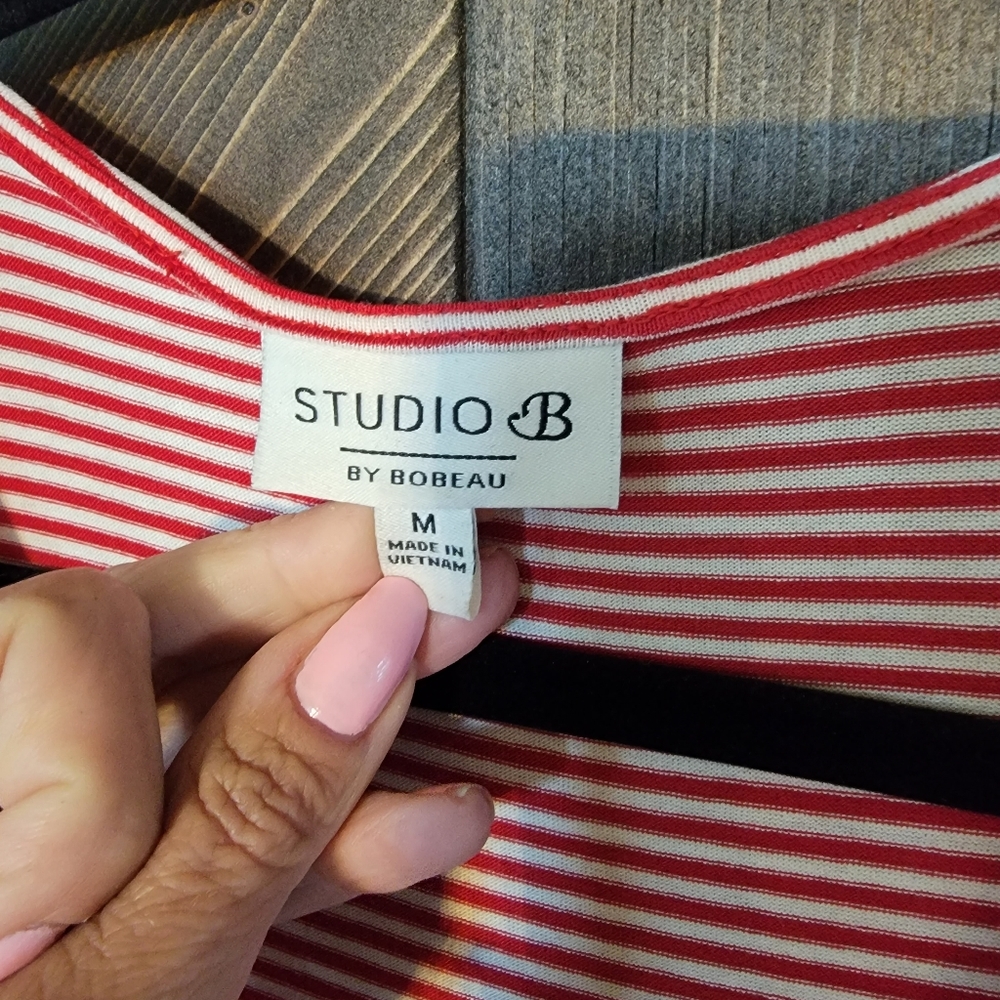 Red Striped Wrap Dress Studio B View 4